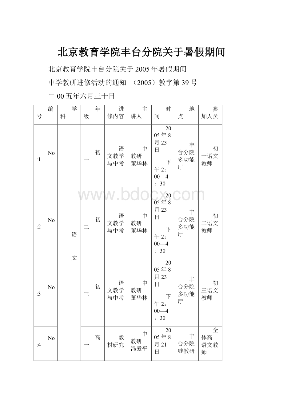 北京教育学院丰台分院关于暑假期间.docx_第1页