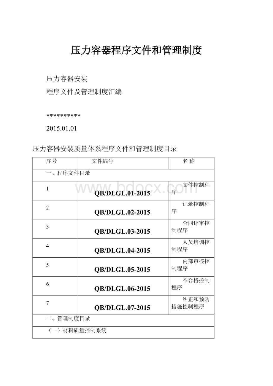 压力容器程序文件和管理制度.docx