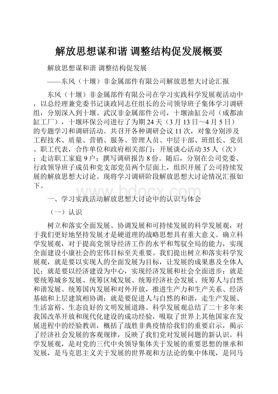 解放思想谋和谐 调整结构促发展概要.docx_第1页