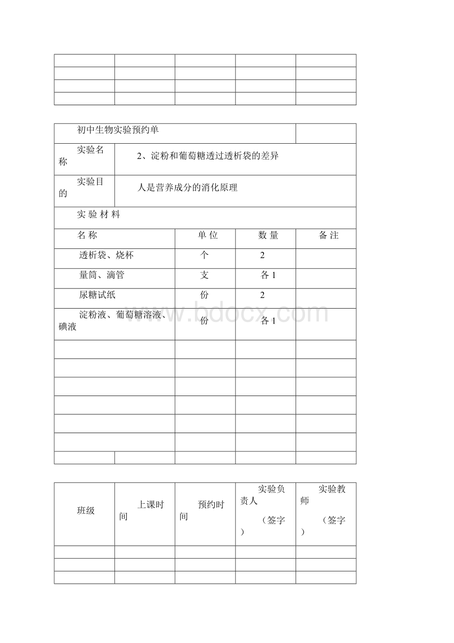 北师大版七年级下册生物实验预约单.docx_第2页