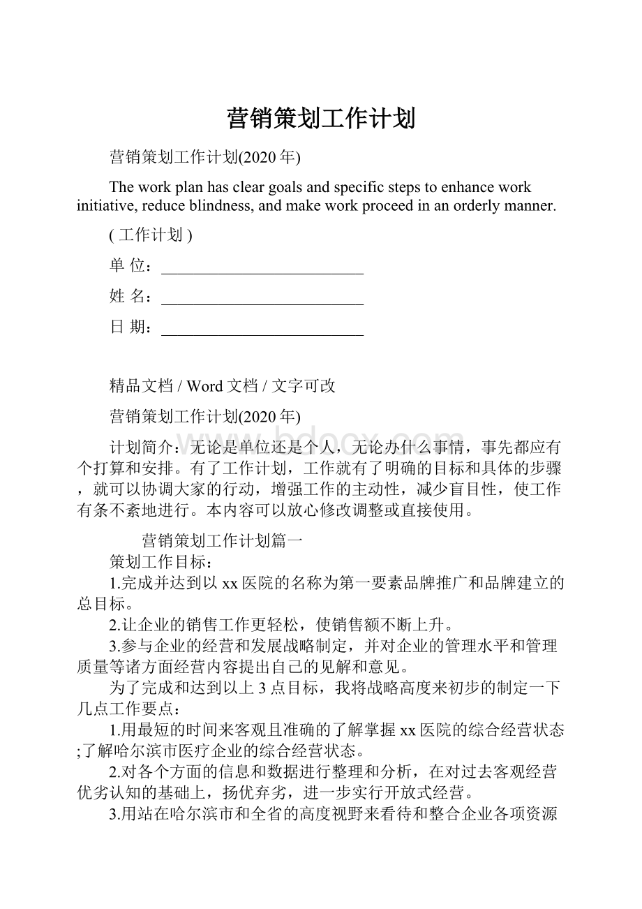 营销策划工作计划.docx_第1页