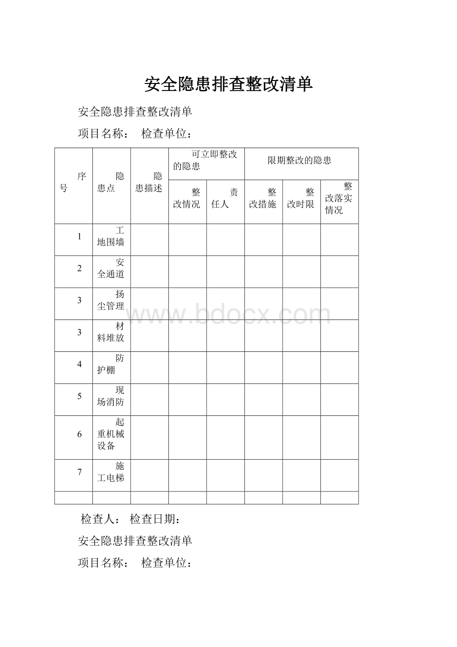 安全隐患排查整改清单.docx_第1页