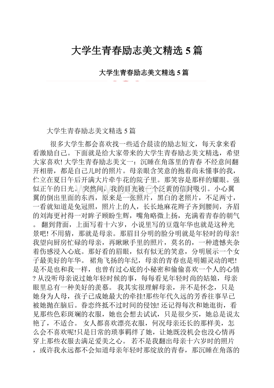 大学生青春励志美文精选5篇.docx_第1页