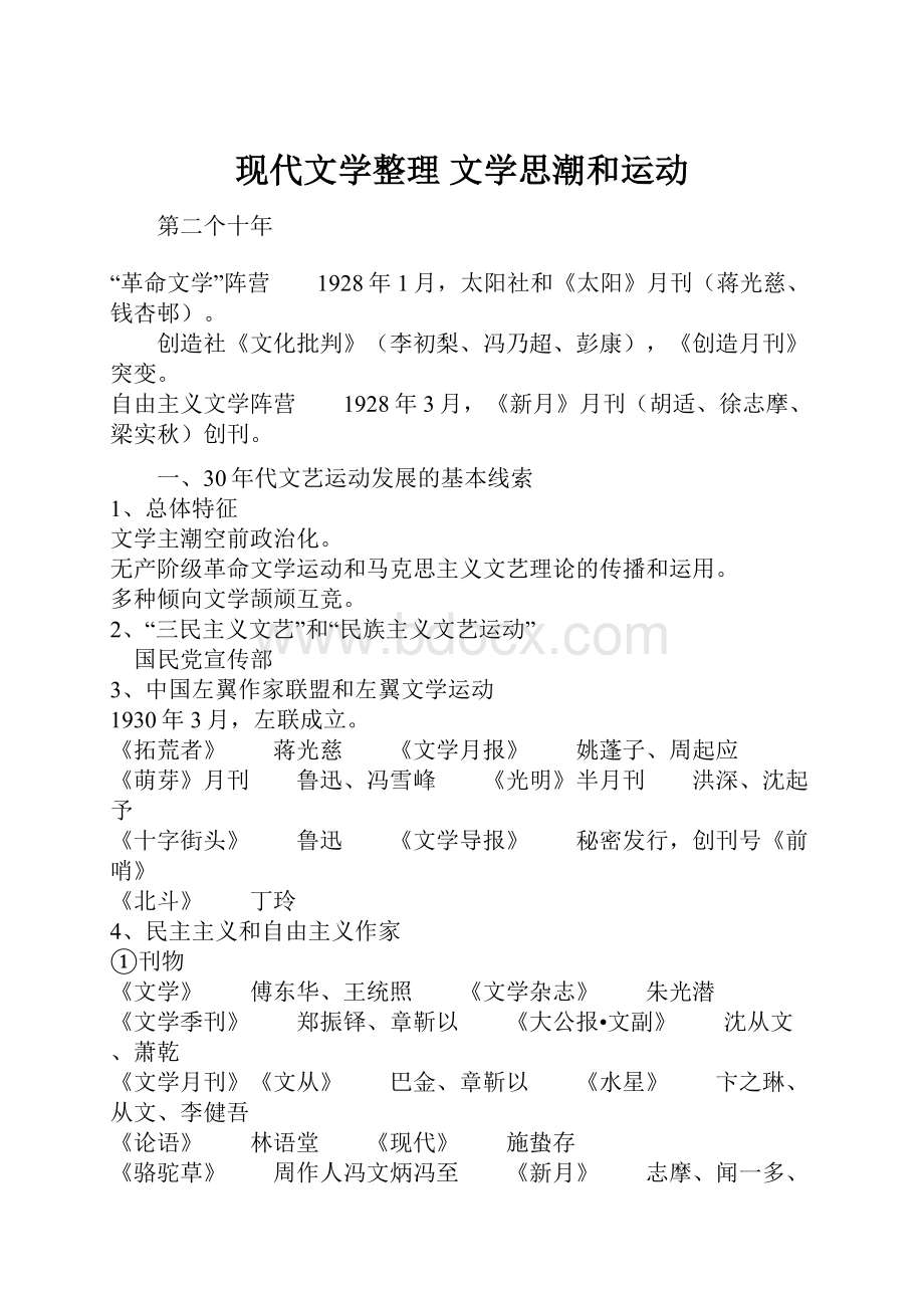 现代文学整理 文学思潮和运动文档格式.docx_第1页