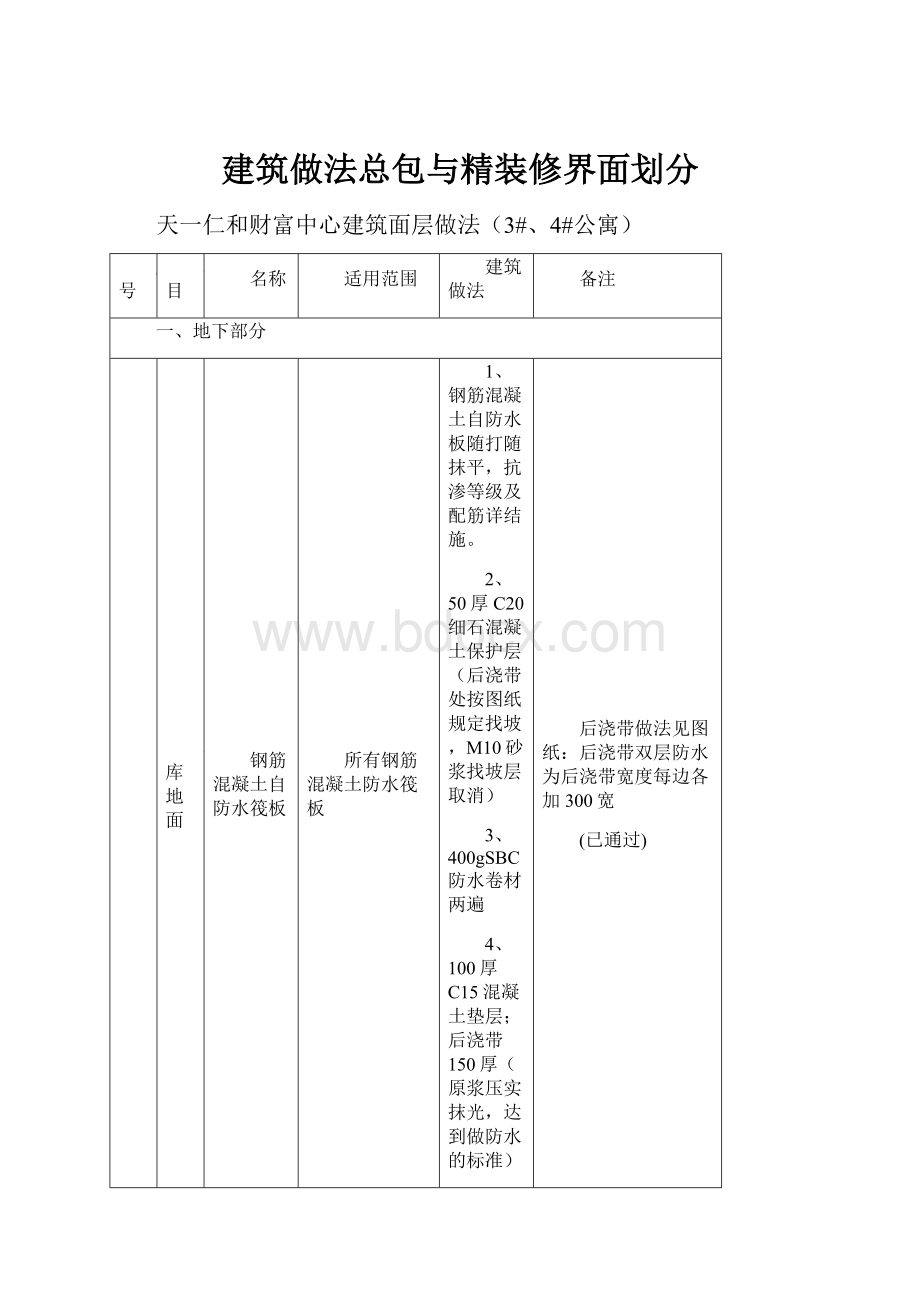 建筑做法总包与精装修界面划分Word文档下载推荐.docx