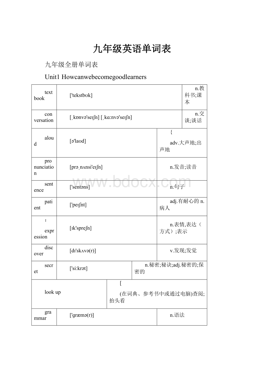 九年级英语单词表.docx