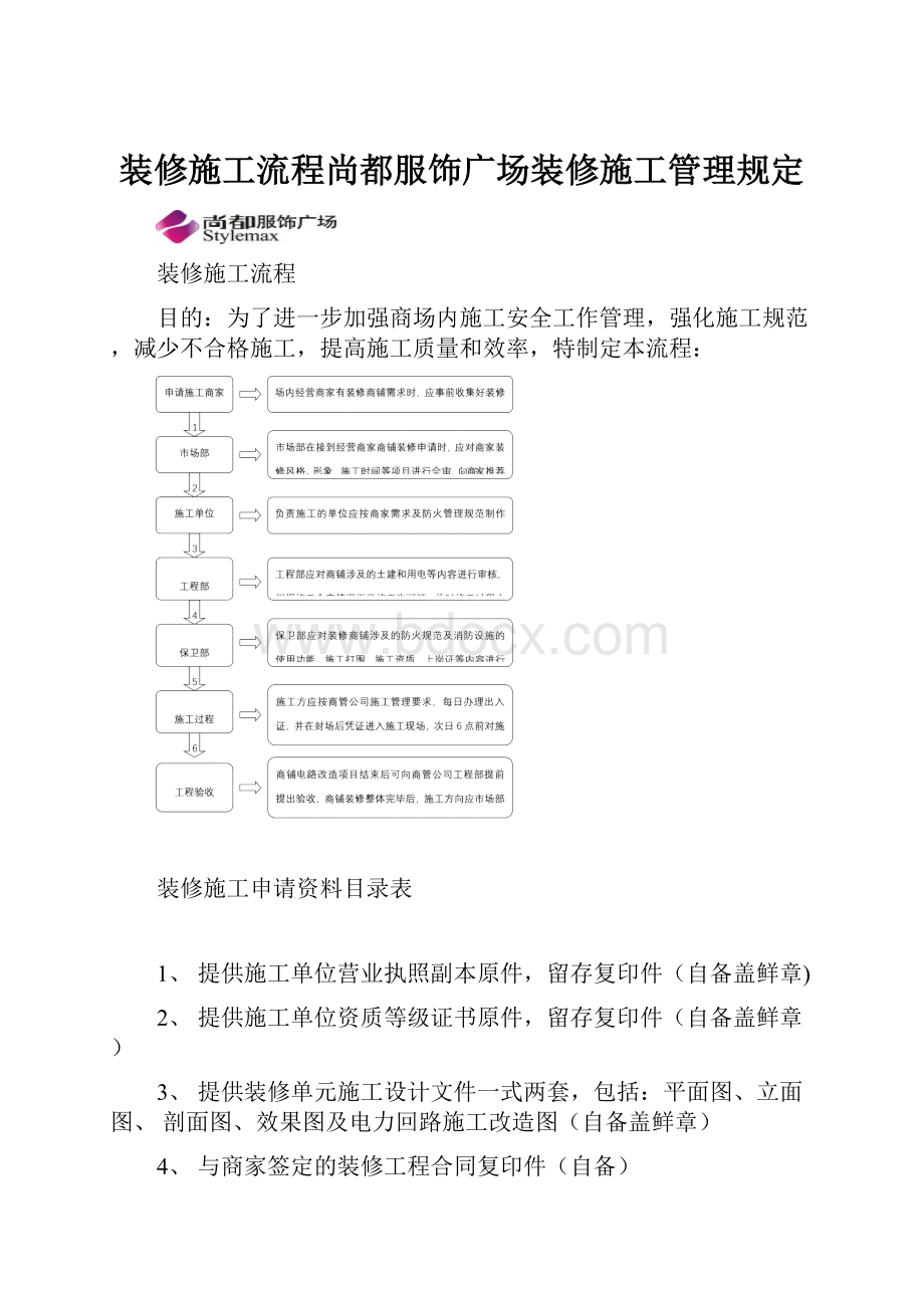 装修施工流程尚都服饰广场装修施工管理规定.docx_第1页