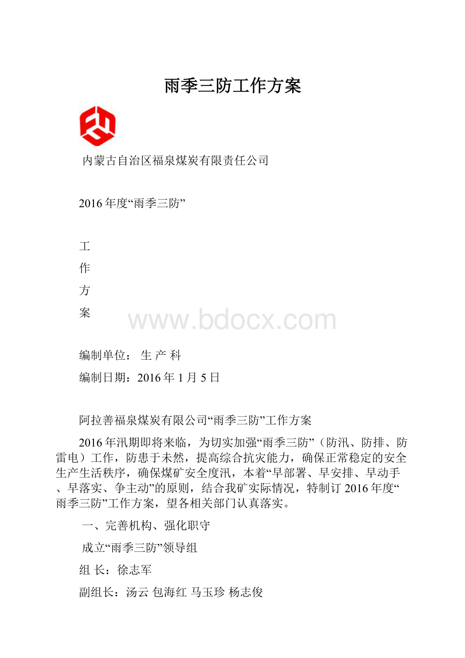 雨季三防工作方案.docx