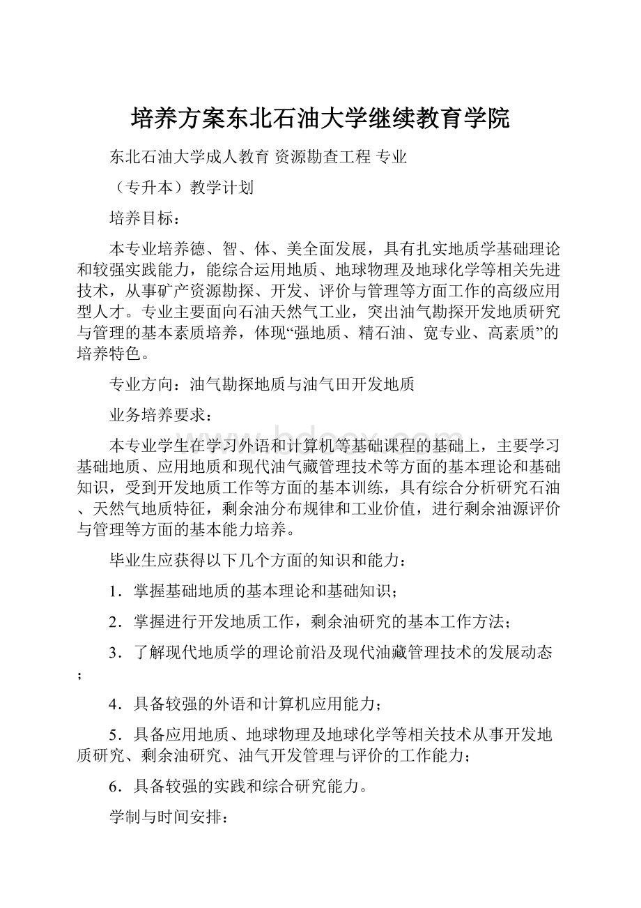 培养方案东北石油大学继续教育学院Word文档格式.docx