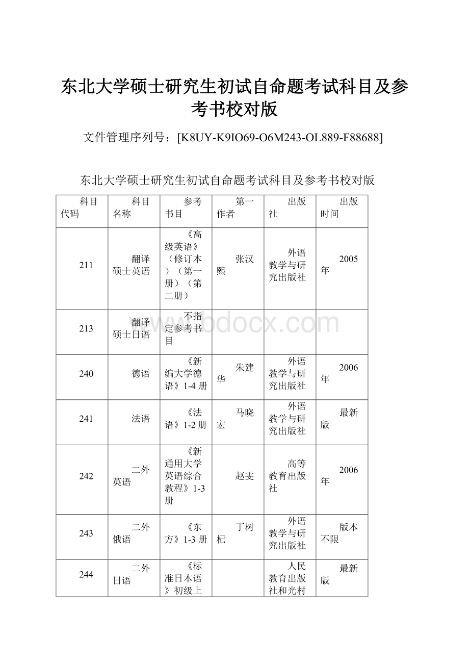 东北大学硕士研究生初试自命题考试科目及参考书校对版.docx_第1页