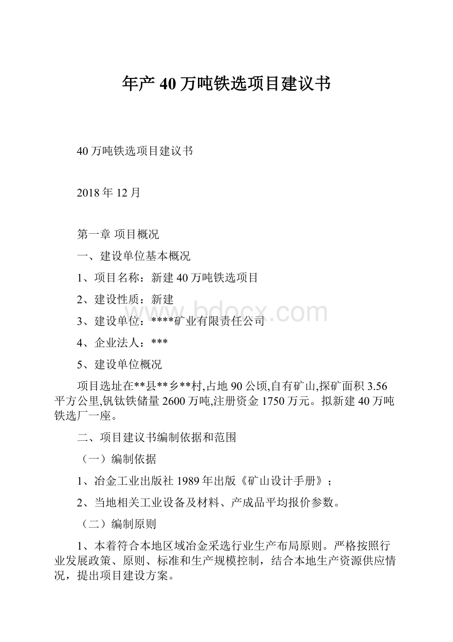 年产40万吨铁选项目建议书.docx_第1页