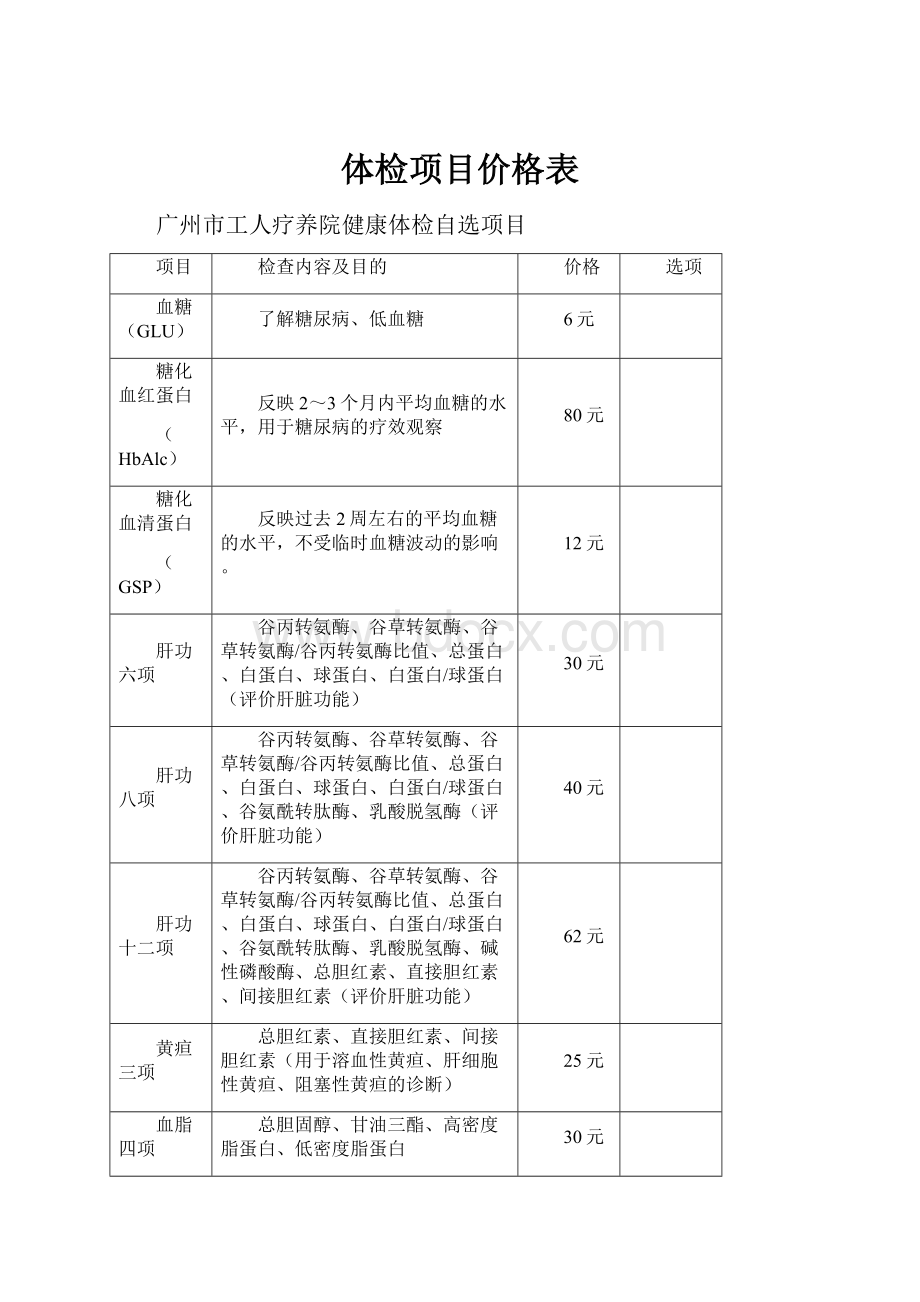 体检项目价格表.docx_第1页