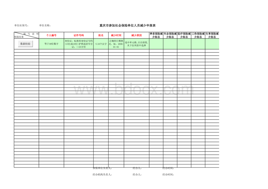 重庆市参加社会保险单位人员减少申报表.xls_第1页