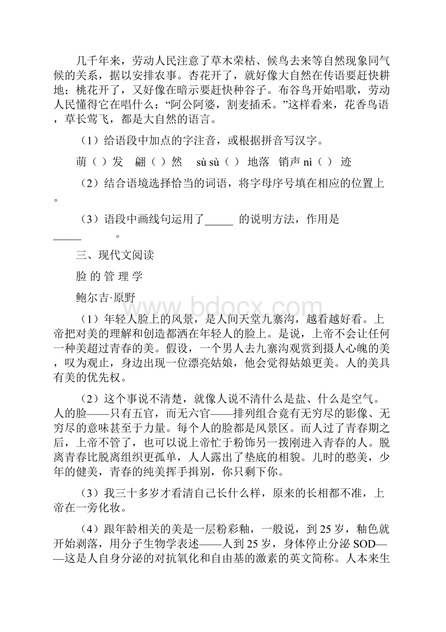 人教版九年级毕业模拟考试语文试题.docx_第2页