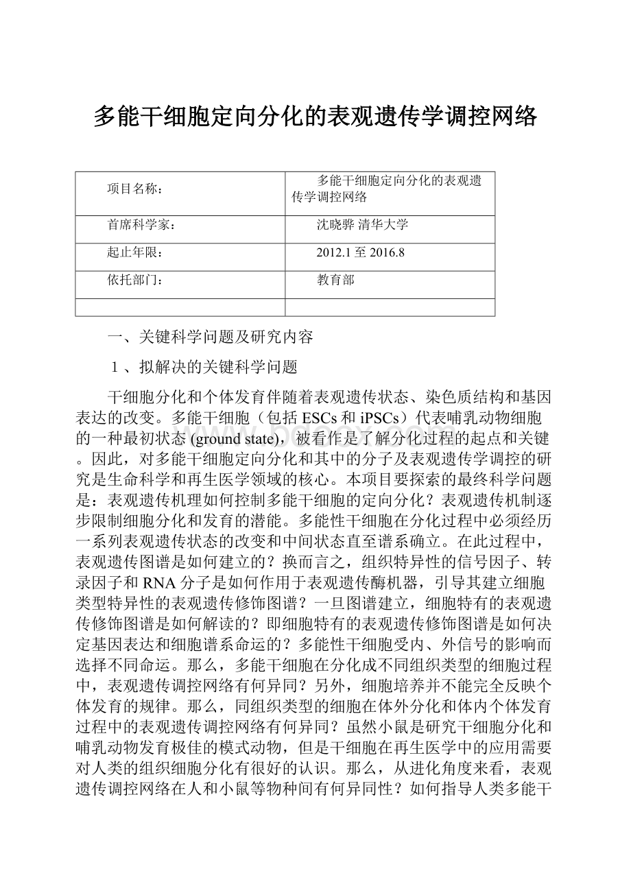 多能干细胞定向分化的表观遗传学调控网络.docx_第1页