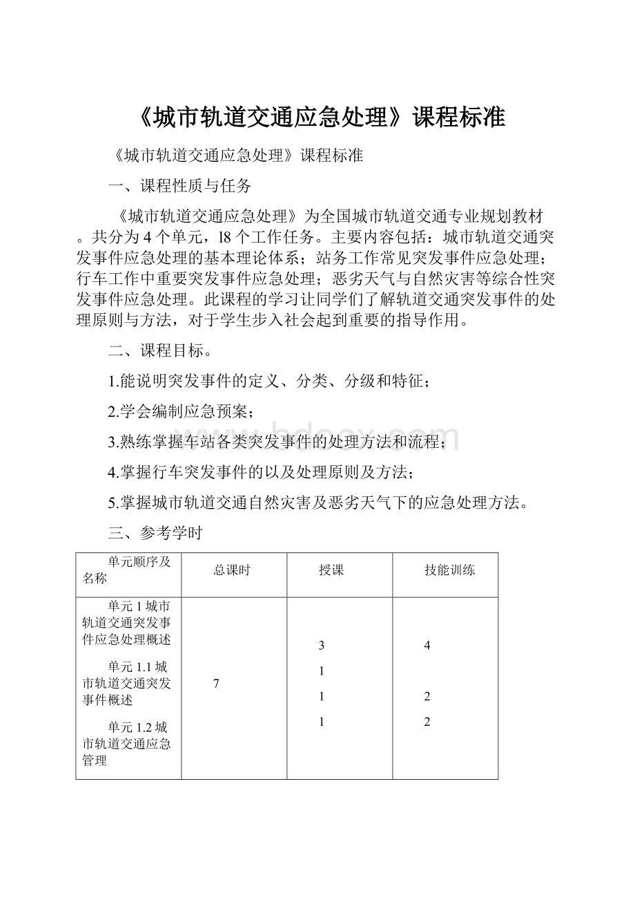 《城市轨道交通应急处理》课程标准.docx_第1页