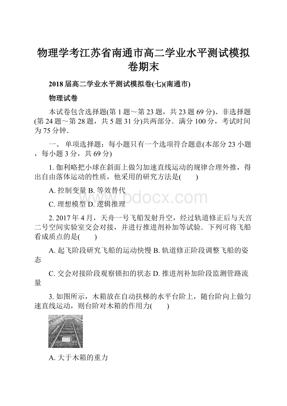 物理学考江苏省南通市高二学业水平测试模拟卷期末.docx