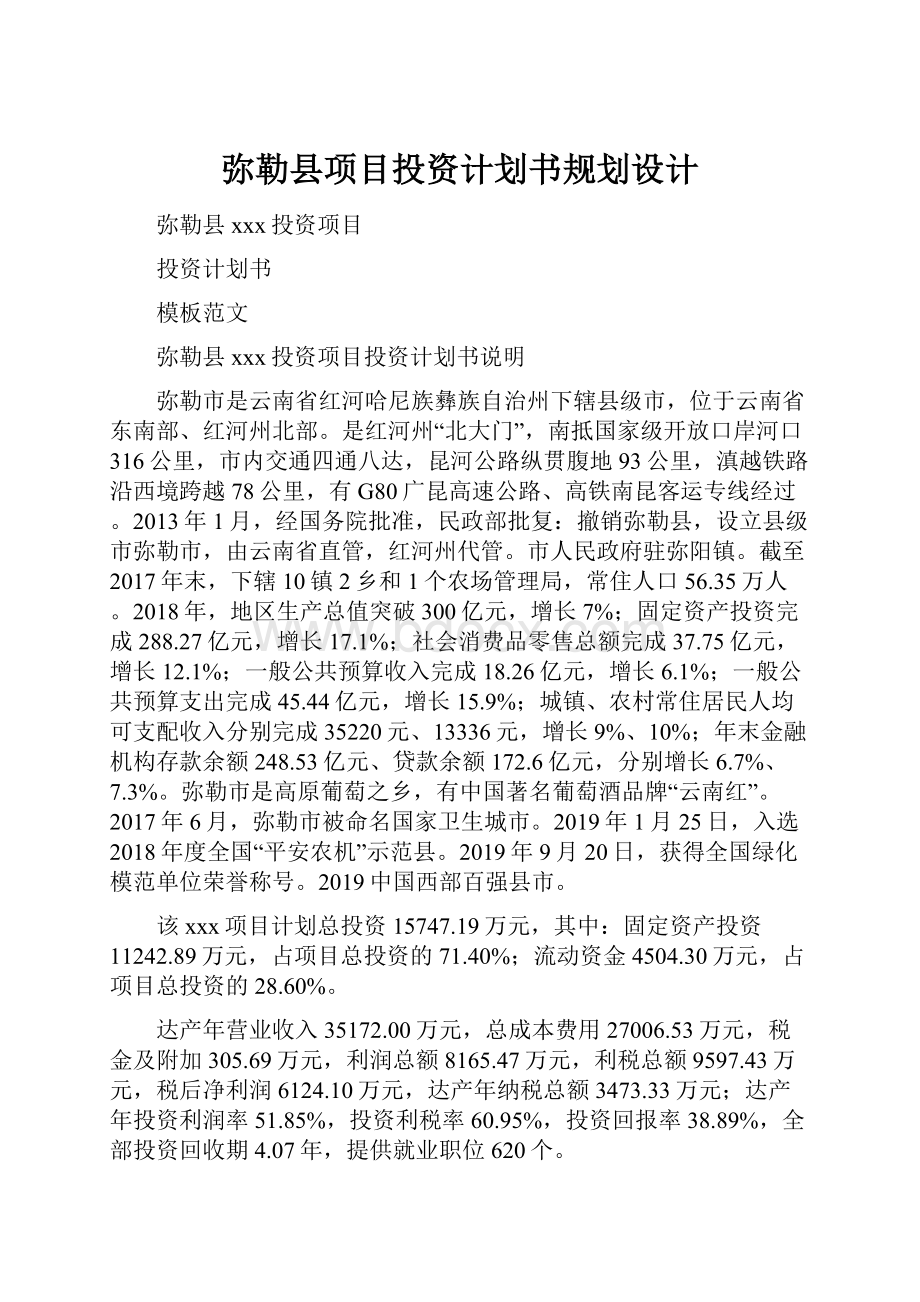 弥勒县项目投资计划书规划设计.docx