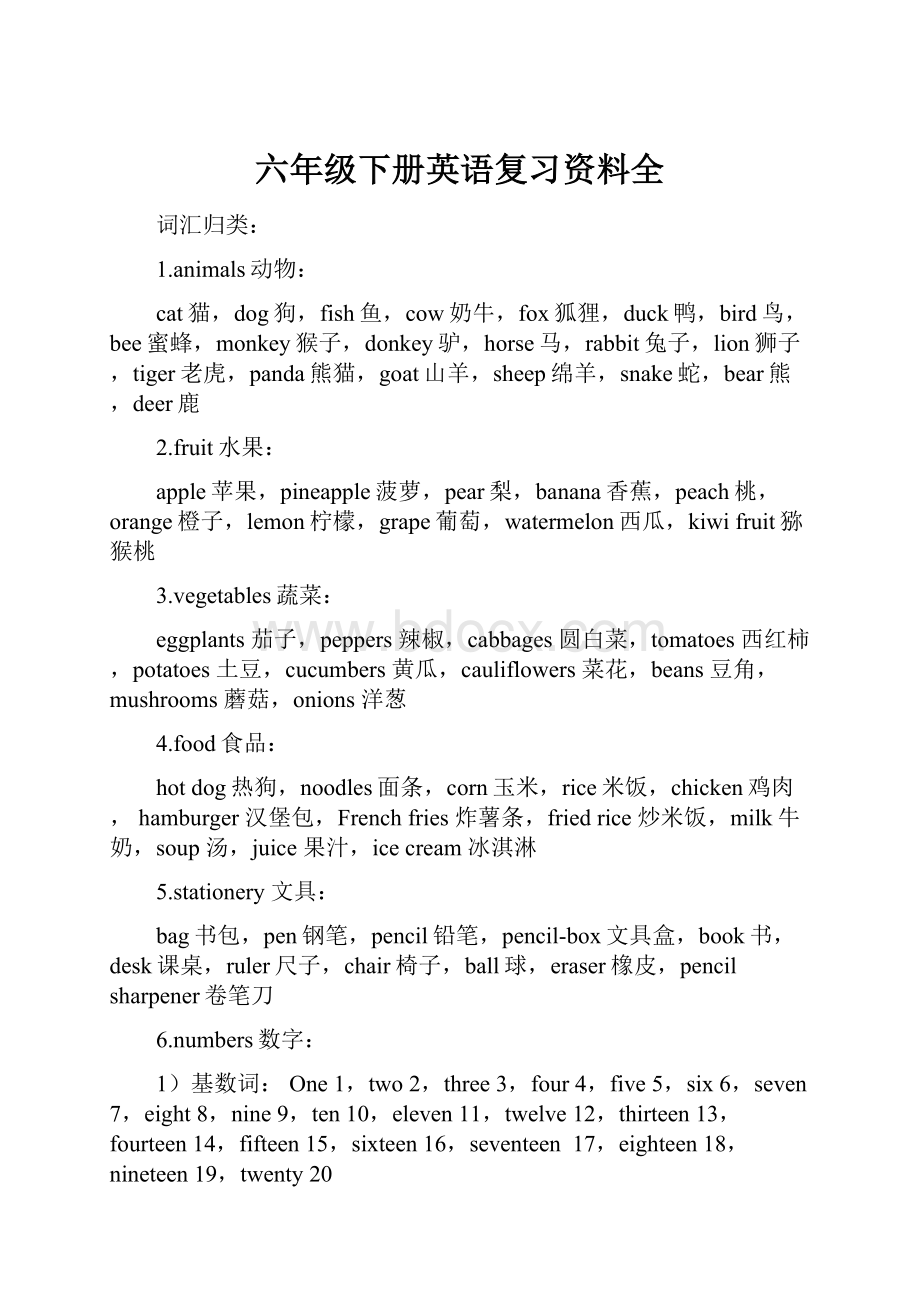 六年级下册英语复习资料全.docx