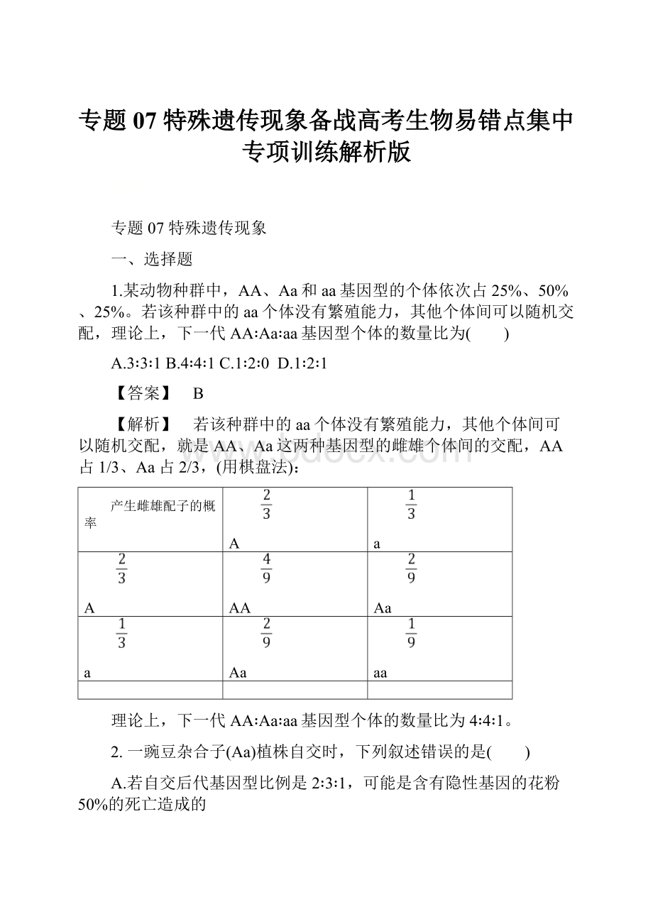 专题07特殊遗传现象备战高考生物易错点集中专项训练解析版.docx_第1页