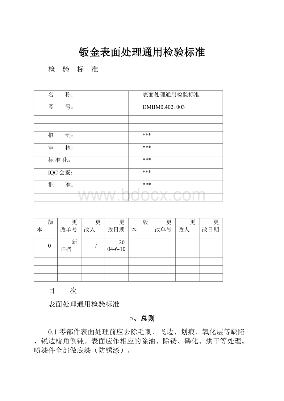 钣金表面处理通用检验标准.docx