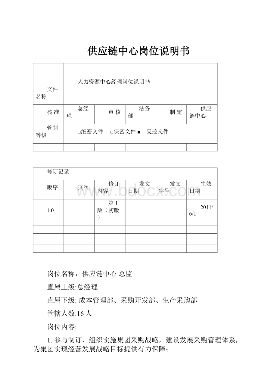 供应链中心岗位说明书Word文档格式.docx_第1页