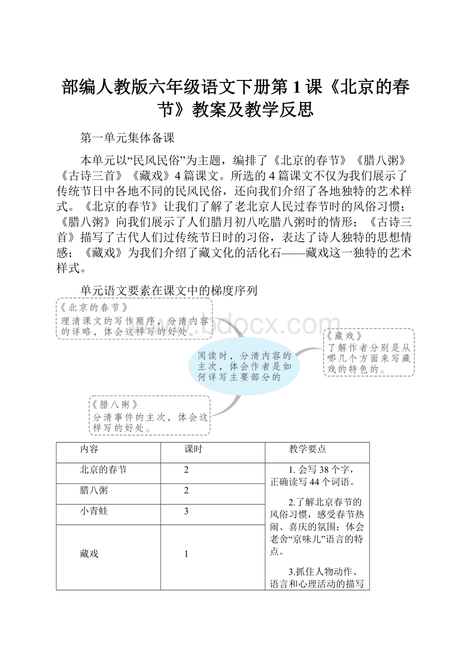 部编人教版六年级语文下册第1课《北京的春节》教案及教学反思.docx