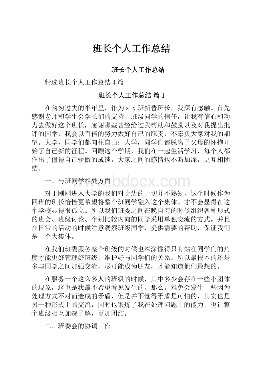 班长个人工作总结.docx