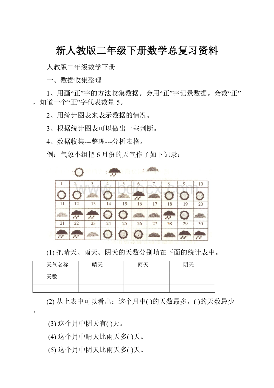 新人教版二年级下册数学总复习资料.docx_第1页