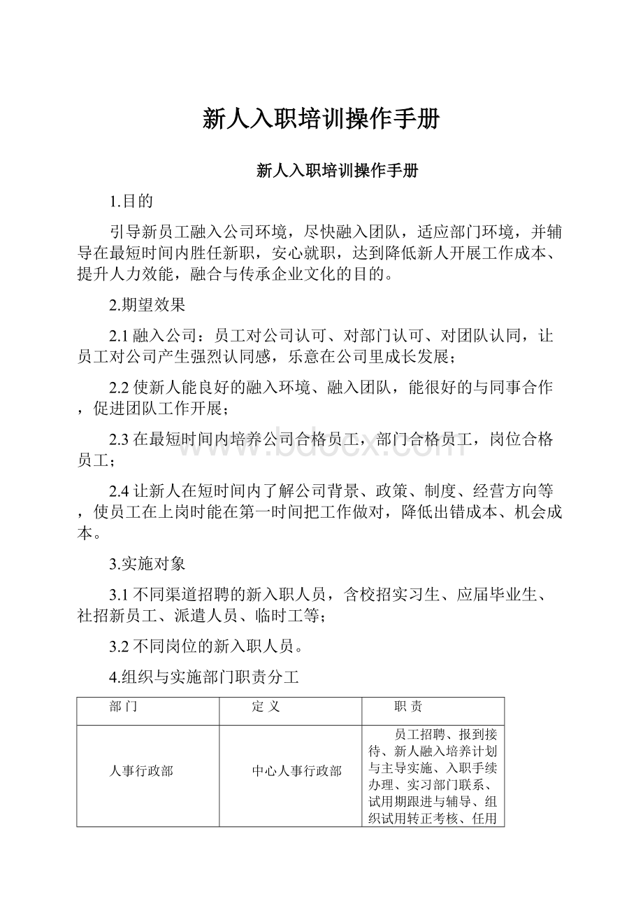 新人入职培训操作手册Word文档下载推荐.docx