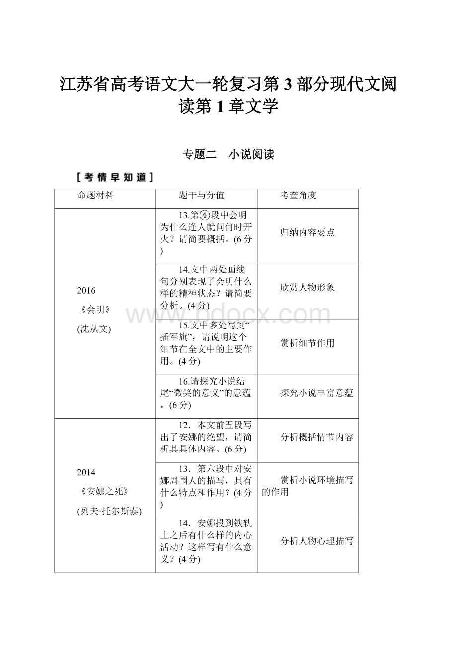 江苏省高考语文大一轮复习第3部分现代文阅读第1章文学Word文档下载推荐.docx