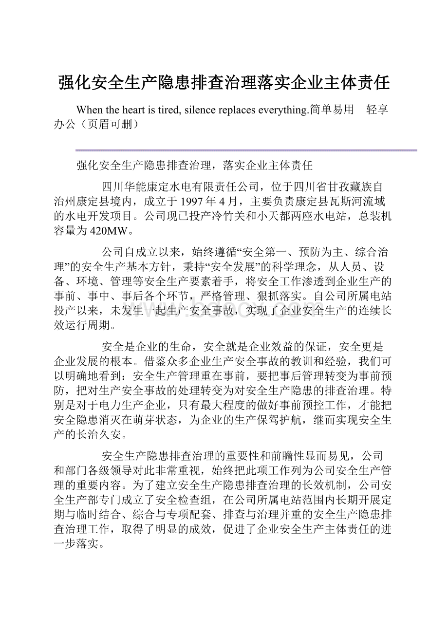 强化安全生产隐患排查治理落实企业主体责任.docx_第1页