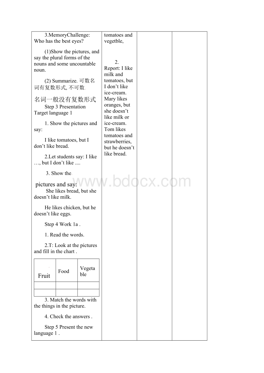 人教新目标英语七年级上册Unit 6 Do you like bananas Period 1优质课教案Word下载.docx_第3页