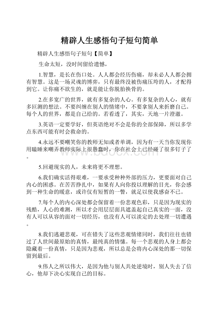 精辟人生感悟句子短句简单.docx