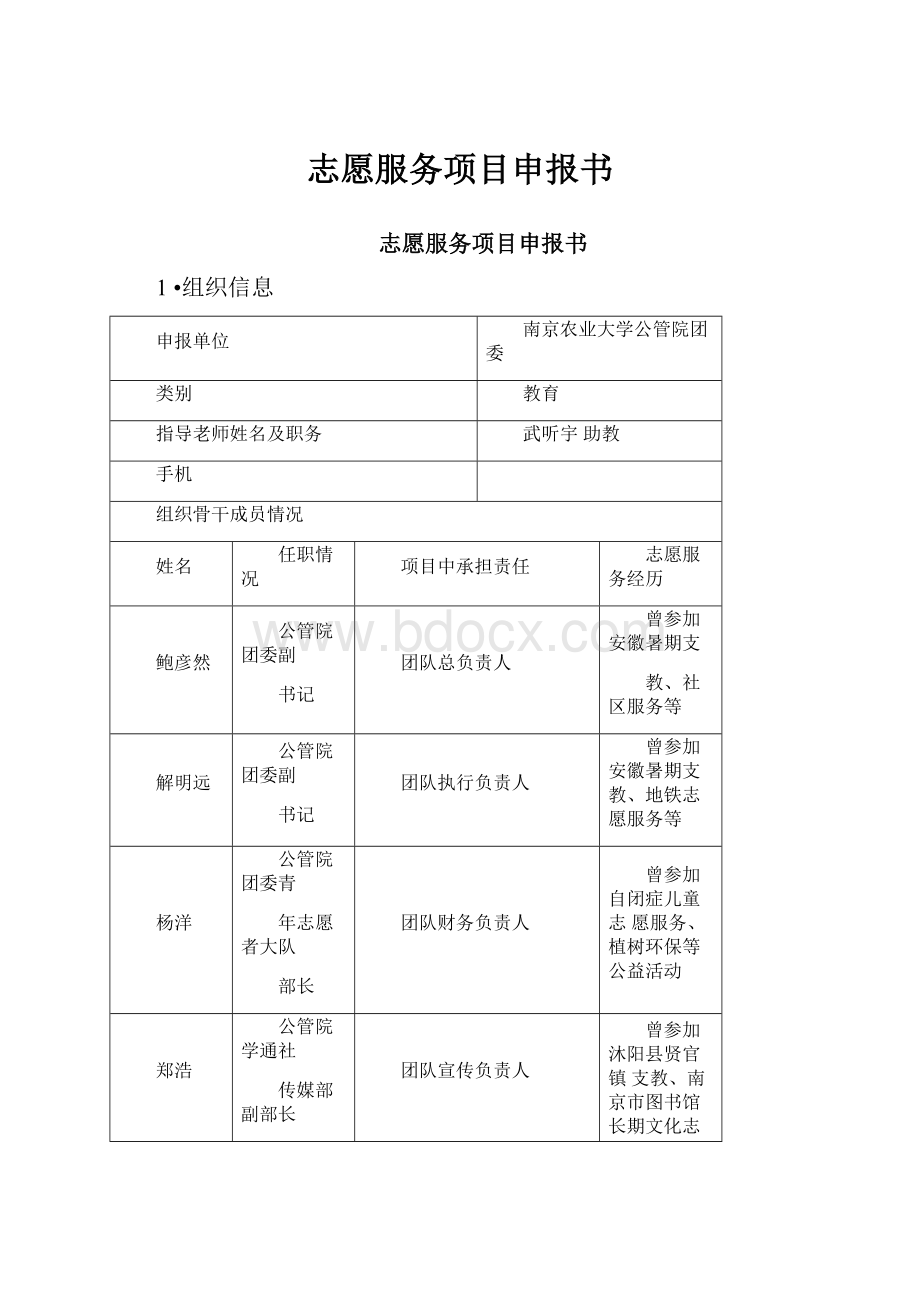 志愿服务项目申报书Word文档下载推荐.docx