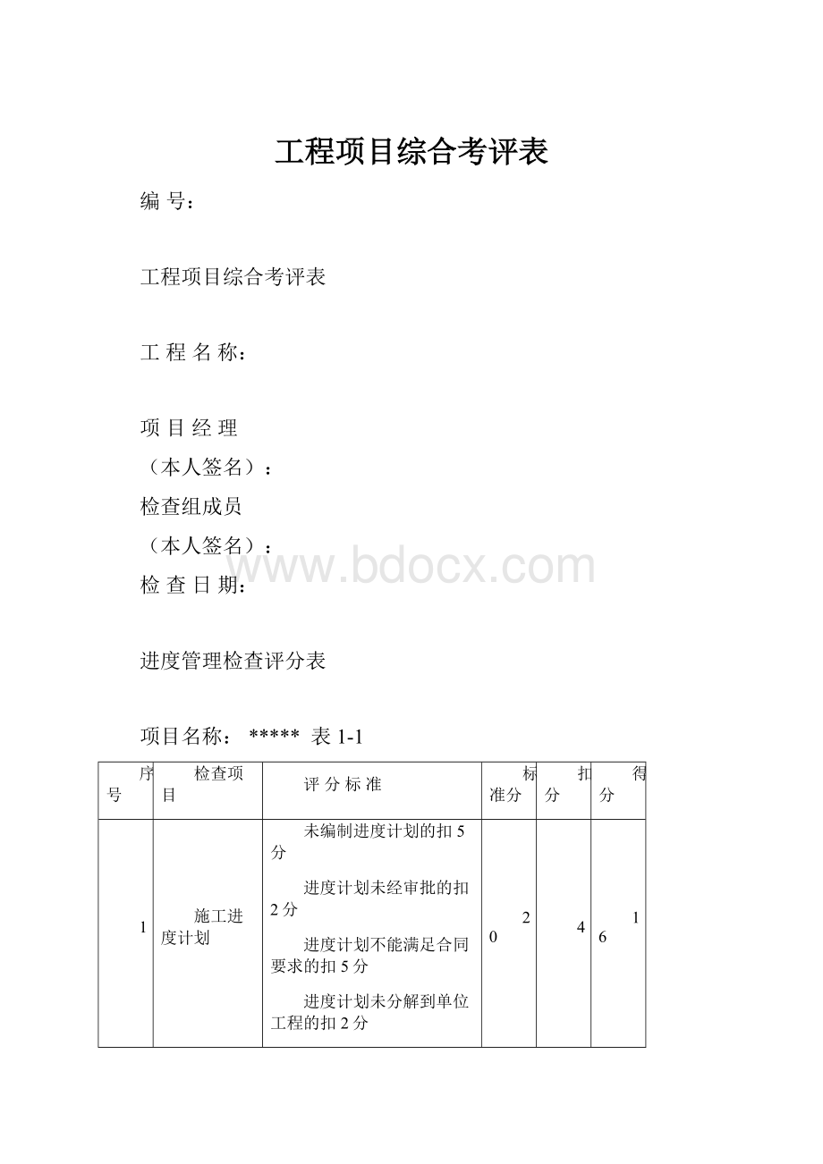 工程项目综合考评表.docx_第1页