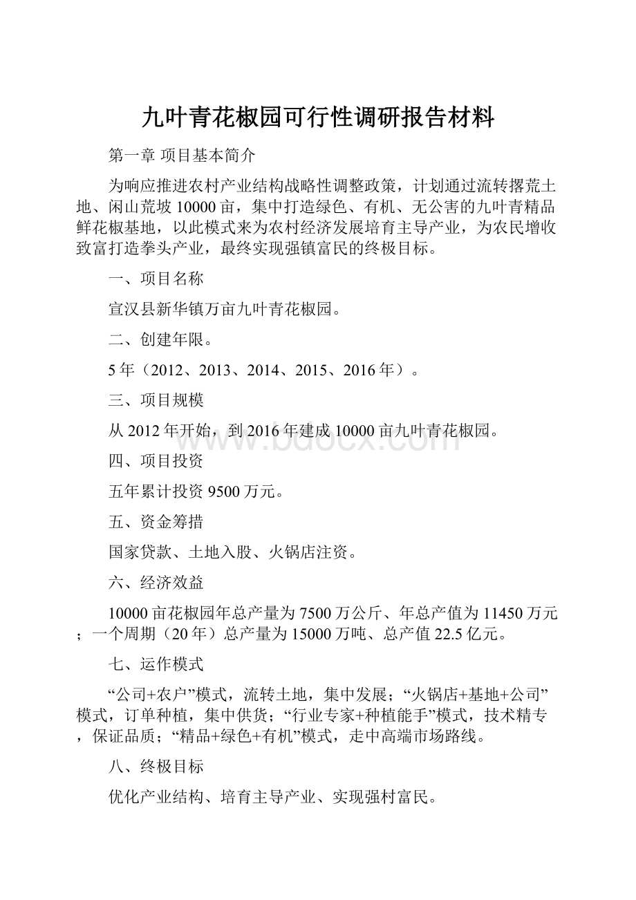 九叶青花椒园可行性调研报告材料.docx