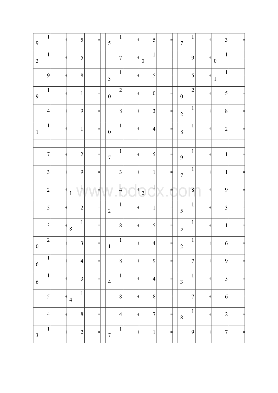 幼儿园学前班 20以内加法每页20题直接打印.docx_第3页