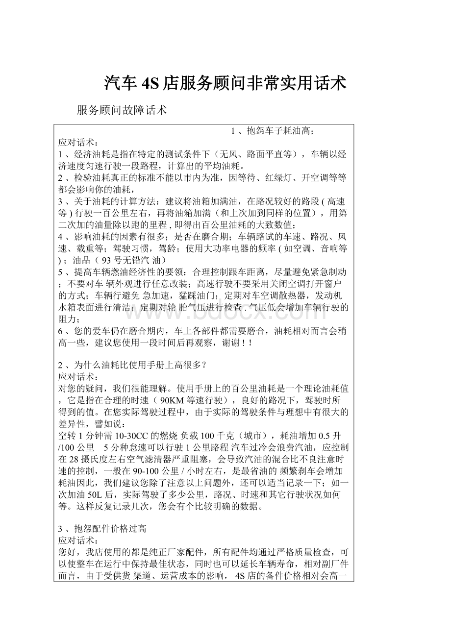 汽车4S店服务顾问非常实用话术.docx