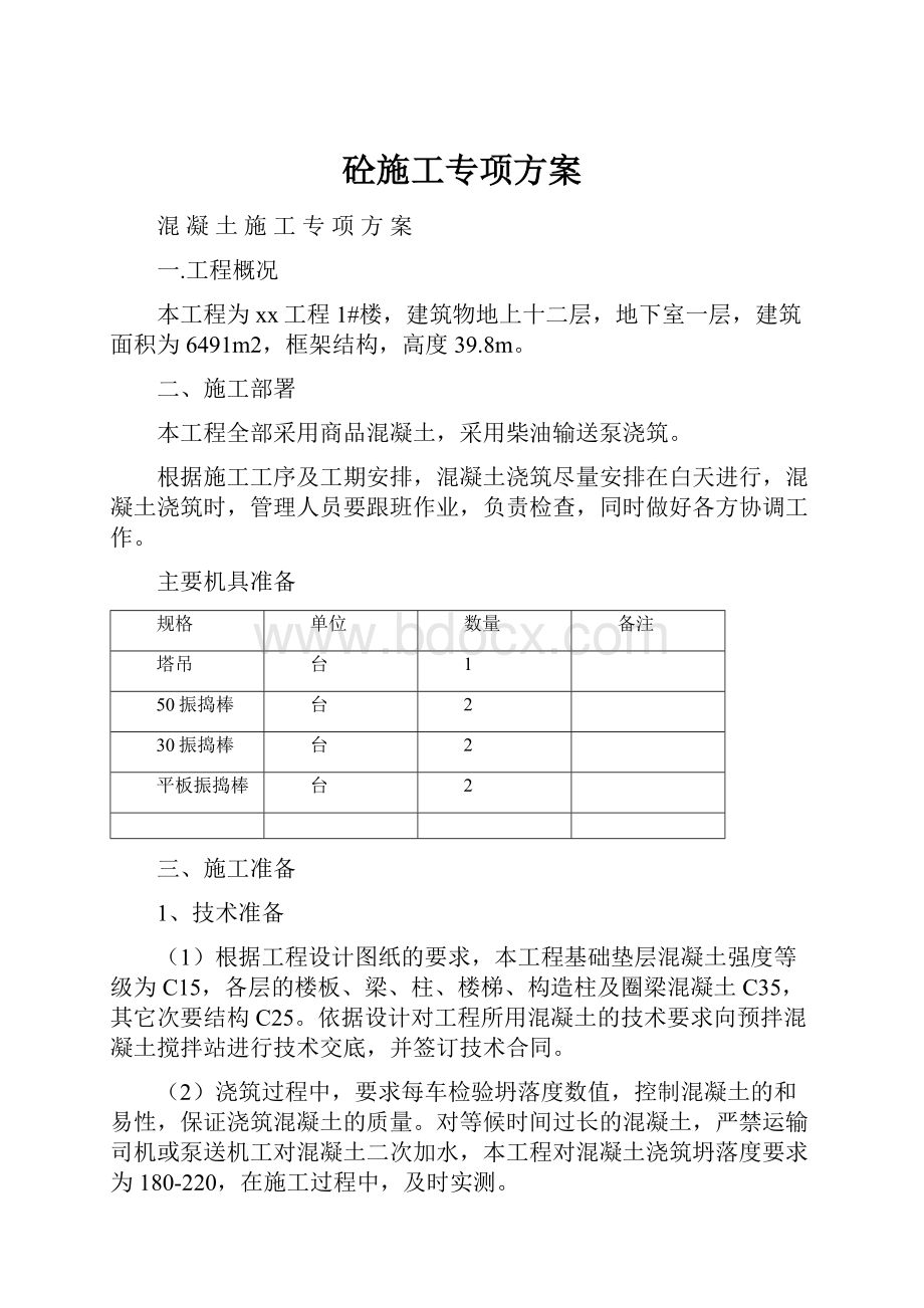 砼施工专项方案文档格式.docx