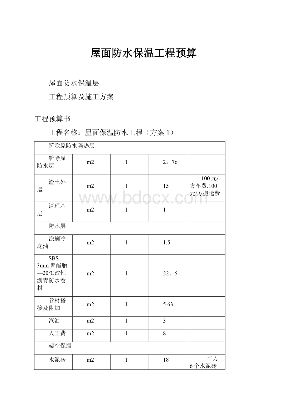 屋面防水保温工程预算.docx