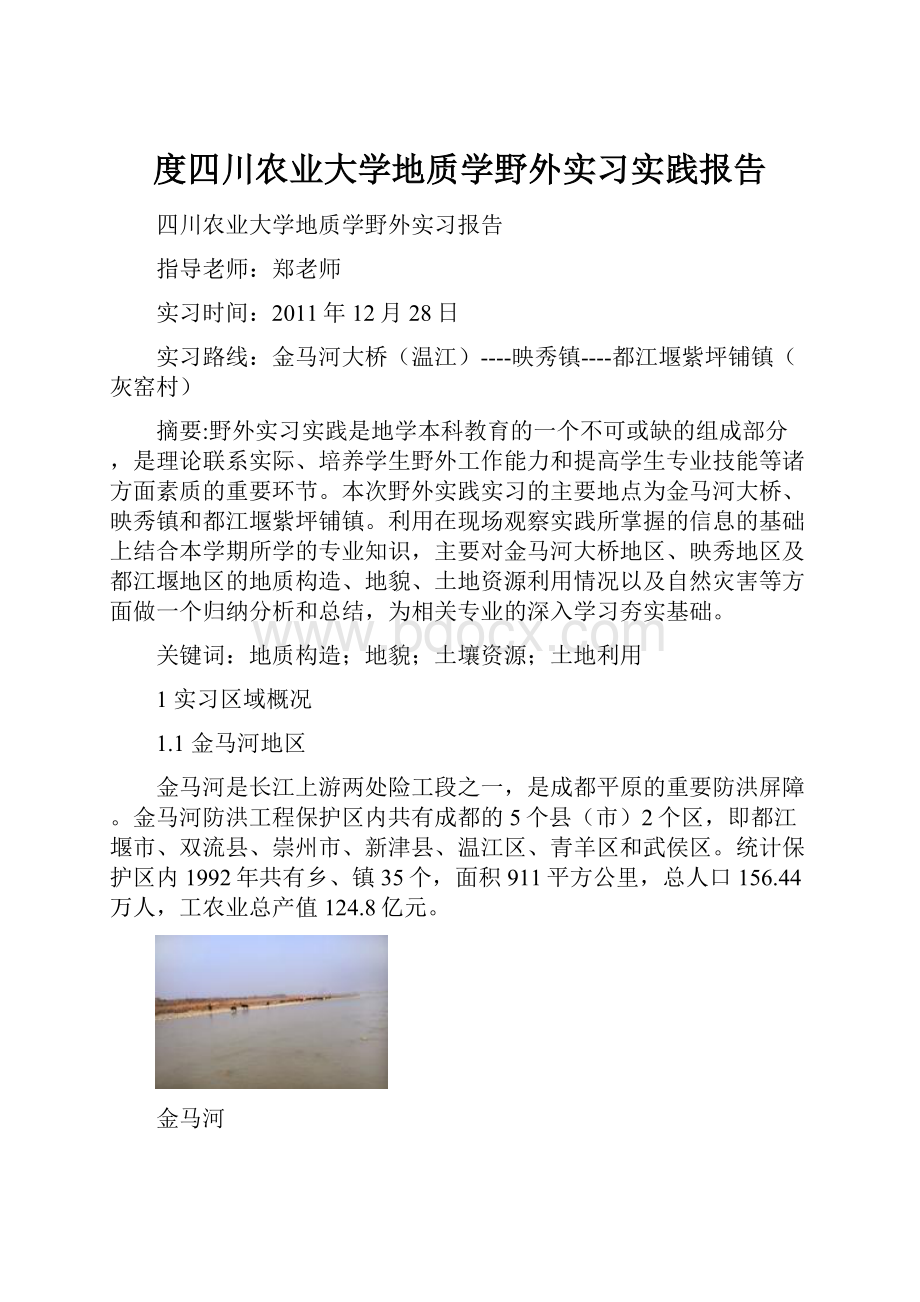 度四川农业大学地质学野外实习实践报告Word格式.docx_第1页