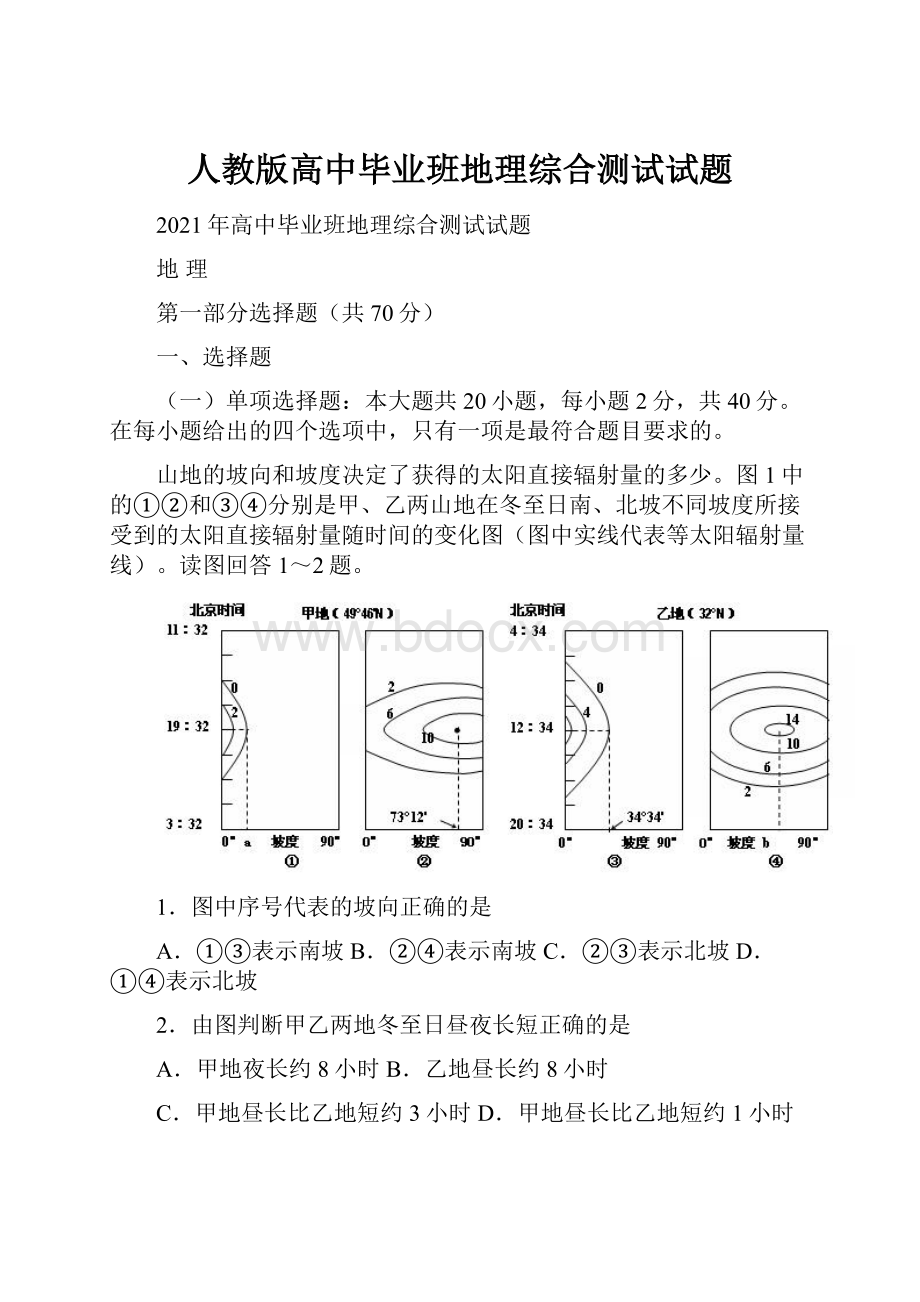 人教版高中毕业班地理综合测试试题.docx_第1页