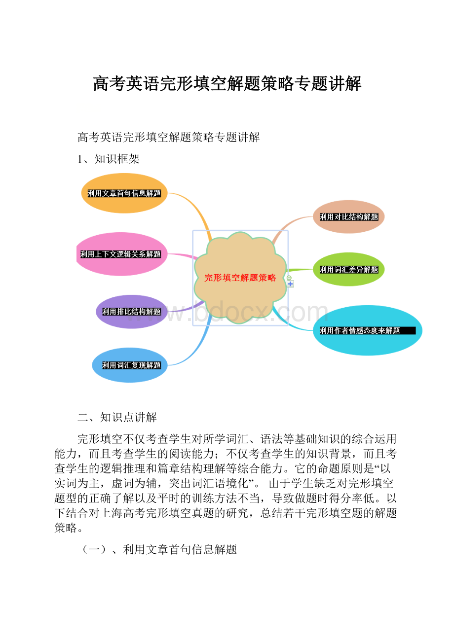 高考英语完形填空解题策略专题讲解.docx