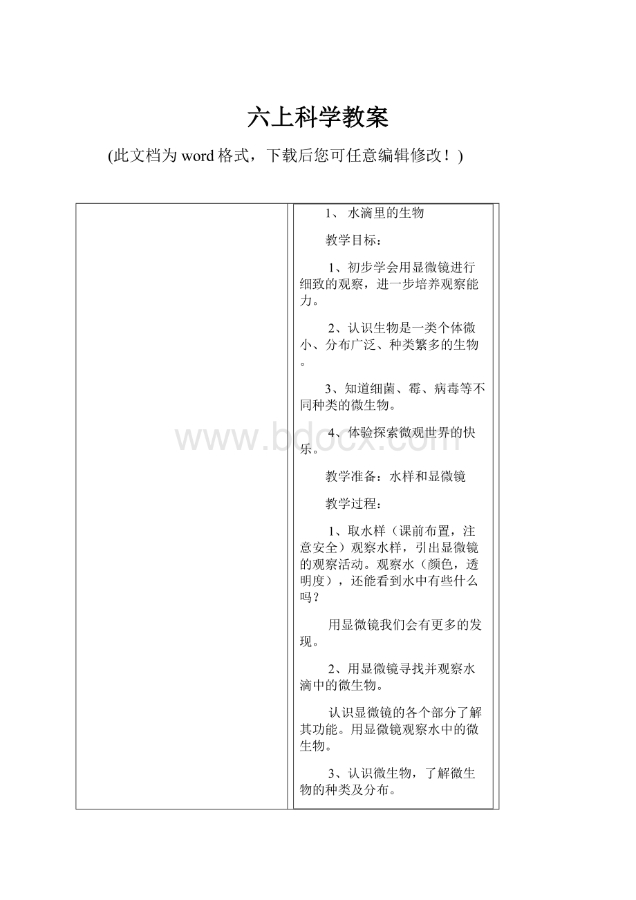 六上科学教案Word下载.docx_第1页