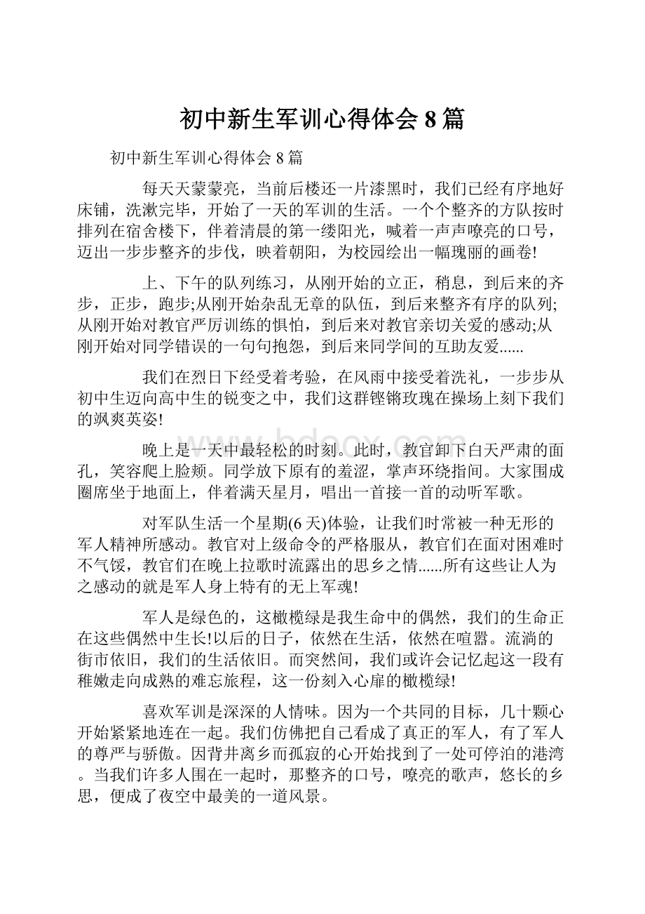 初中新生军训心得体会8篇.docx