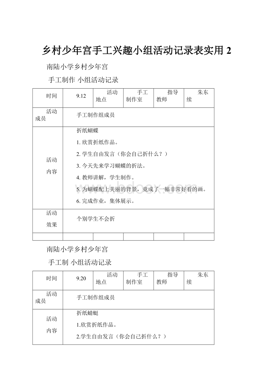 乡村少年宫手工兴趣小组活动记录表实用2.docx