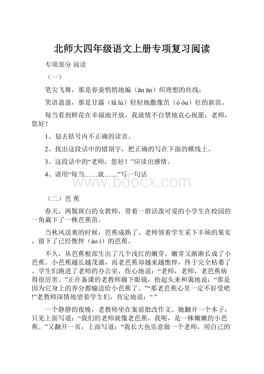 北师大四年级语文上册专项复习阅读.docx