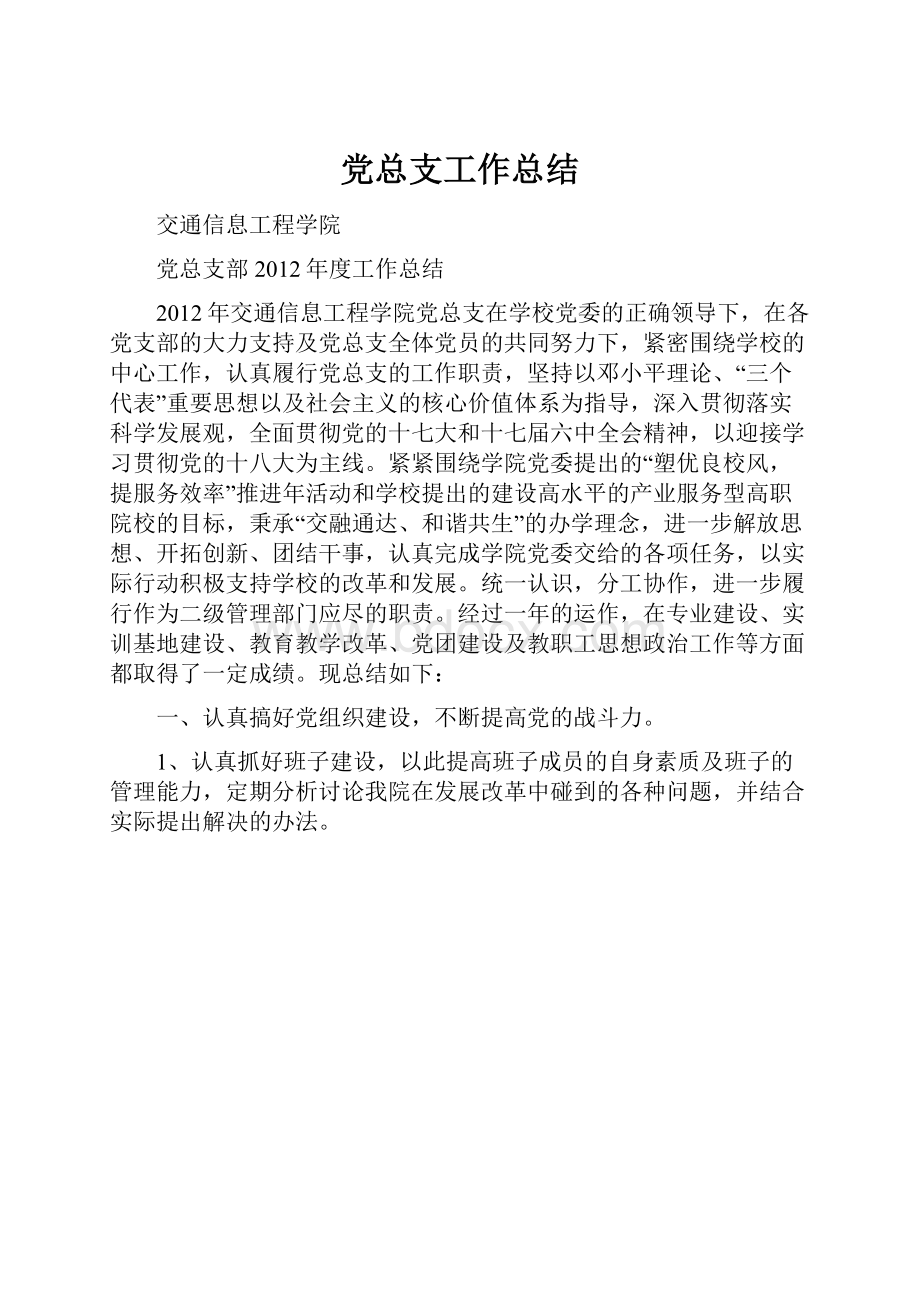 党总支工作总结Word文档下载推荐.docx