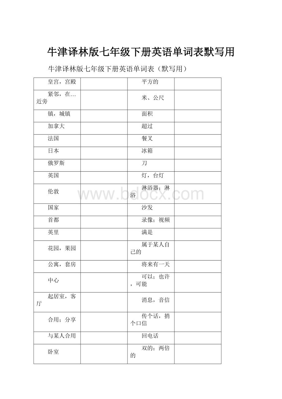 牛津译林版七年级下册英语单词表默写用.docx_第1页